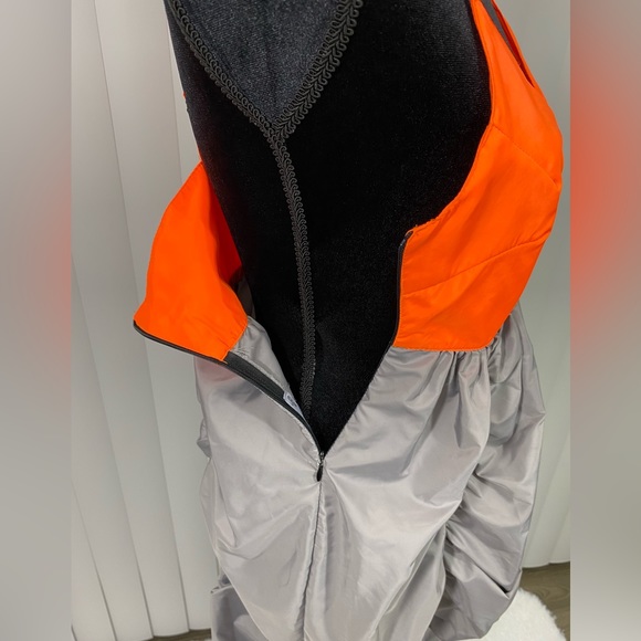 LUSIFER x MO&CO Ruched Nylon Parachute Maxi Dress Gray Neon Orange Size Small - Picture 13 of 16